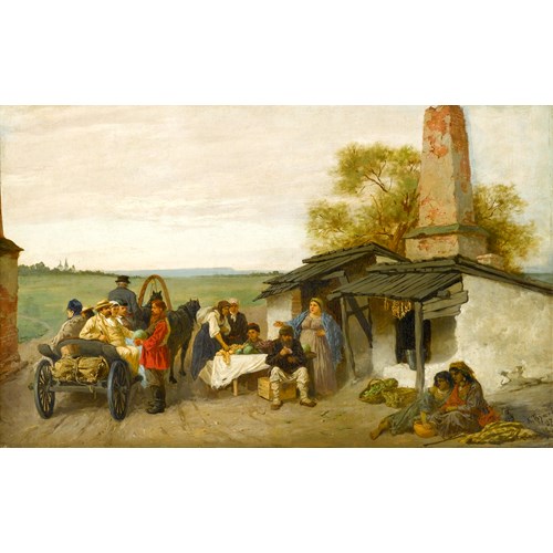 City Travellers Being Offered Fruit at a Ukrainian Roadside Dwelling